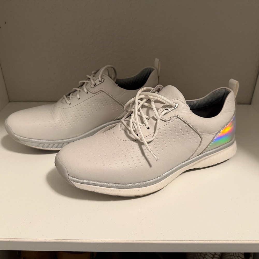 Johnston & Murphy White Lace-Up Sneakers with Iridescent Heel Accent